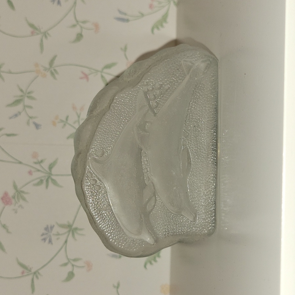 Glass piece with engraved dolphin image